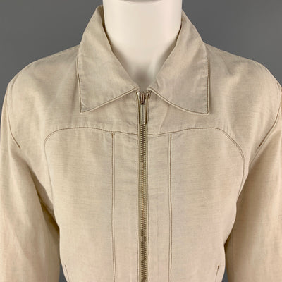 TRUSSARDI Size S Beige Cotton / Flax Zip Up Contrast Stitch Jacket