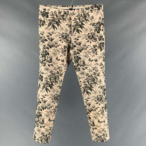GUCCI Size 32 Cream Black Floral Cotton Flat Front Dress Pants