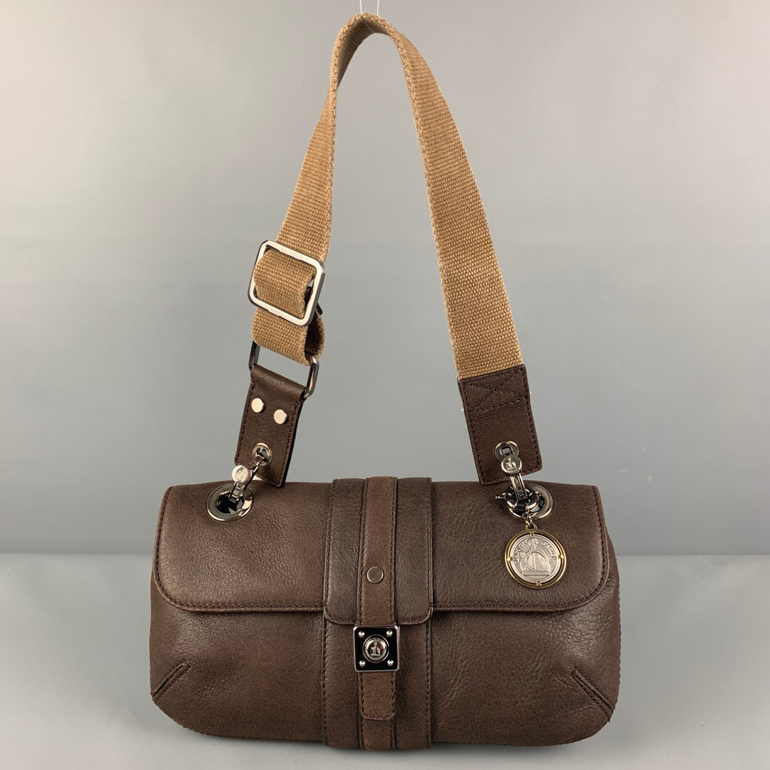 LANVIN Brown Leather Shoulder Bag Canvas Handbag