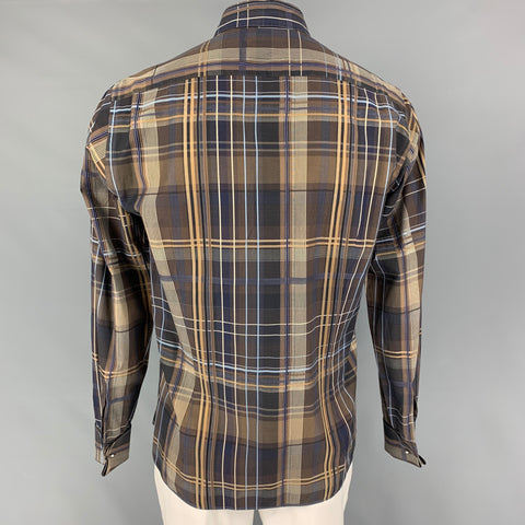 TED BAKER Size L Brown Tan Plaid Cotton French Cuff Long Sleeve Shirt