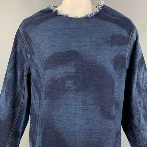 ALEX MULLINS Taille L Pull en denim de coton marbré bleu