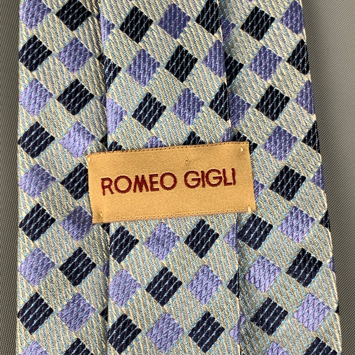 ROMEO GIGLI Light Blue Purple Checkered Silk Tie
