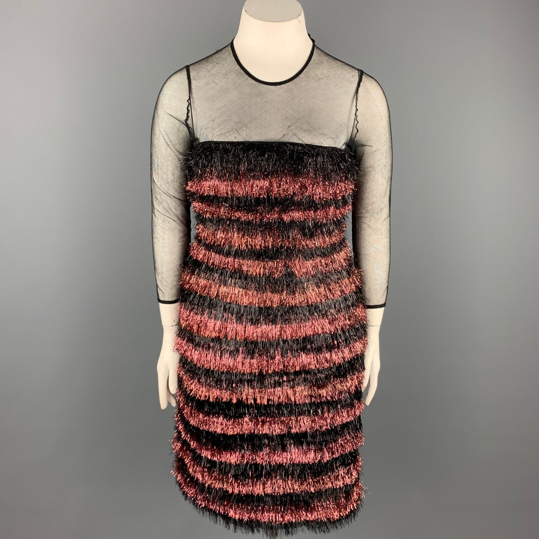 BURBERRY PRORSUM F/W 12 Size 10 Black & Pink Nylon / Polyester Tinsel Illusion Eyelash Dress