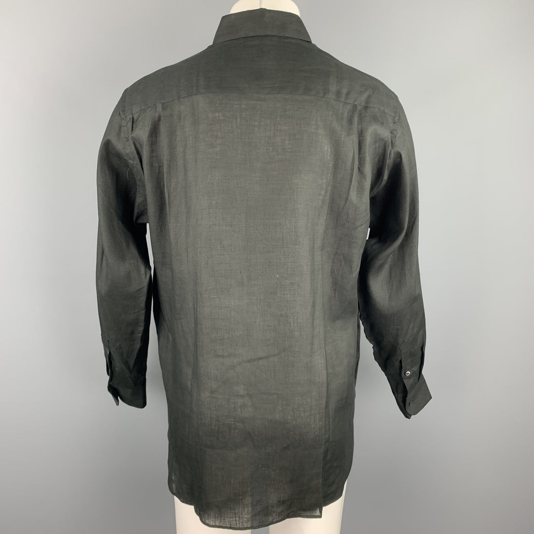 GIORGIO ARMANI Size S Black Linen Button Up Long Sleeve Shirt