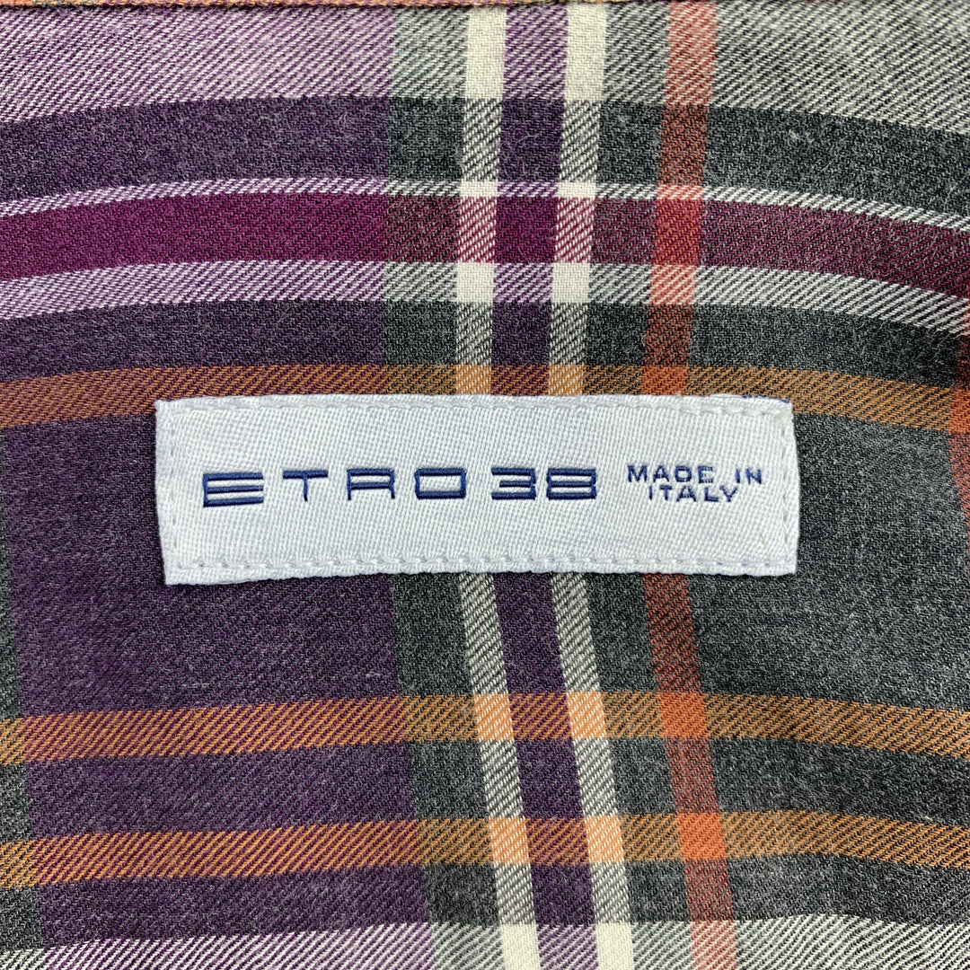 ETRO Size S Purple Plaid Cotton Button Up Long Sleeve Shirt