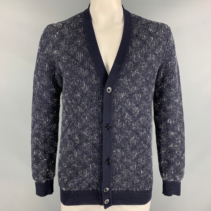 MAISON MARTIN MARGIELA Size XL Navy & White Stripe Wool Blend Button Down Cardigan
