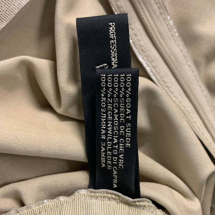 RALPH LAUREN Taille 2 Pull sans manches en daim froncé en daim argenté beige