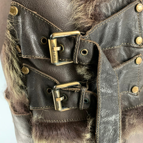 ROBERTO CAVALLI Talla 40 Abrigo de cuero liso marrón verde