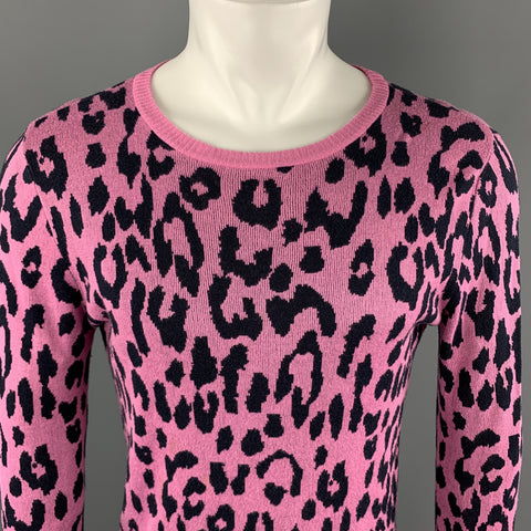 SIBLING LONDON Talla S Suéter tipo jersey con cuello redondo y algodón con estampado rosa y negro