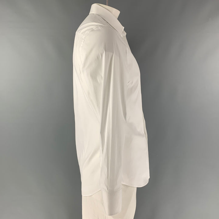 EMPORIO ARMANI Size L White Solid Cotton Button Up Long Sleeve Shirt