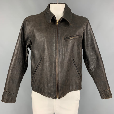RRL by RALPH LAUREN Size XL Dark Brown Distressed Leather Bomber Jacket
