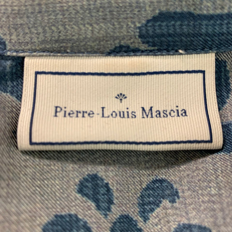 PIERRE-LOUIS MASCIA Size XL Blue Grey Print Silk Camp Suit