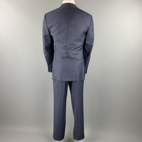ERMENEGILDO ZEGNA 40 Regular Navy Stripe Wool Notch Lapel 3 Piece Suit