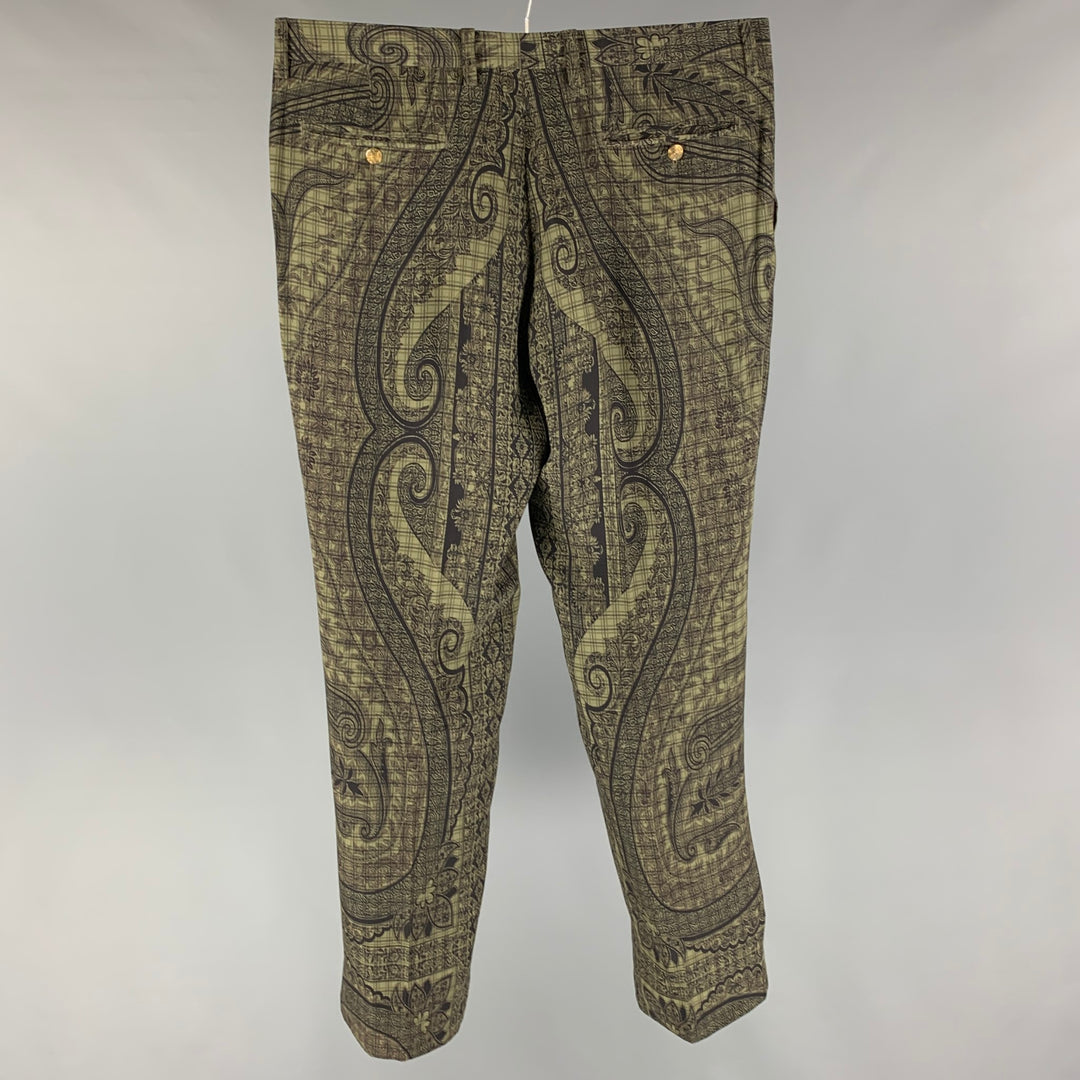 ETRO Size 36 Olive Black Silk Flat Front Casual Pants