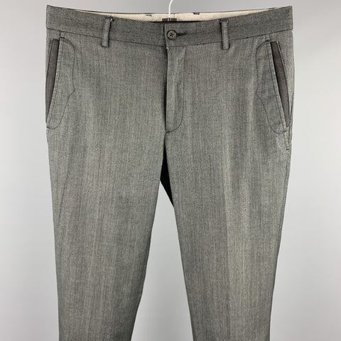 JOHN VARVATOS Size 30 Dark Gray Herringbone Cotton Blend Zip Fly Dress Pants