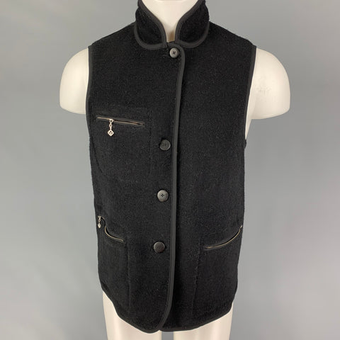 VISVIM Chaleco boa reversible con botones de lana texturizada negra talla M