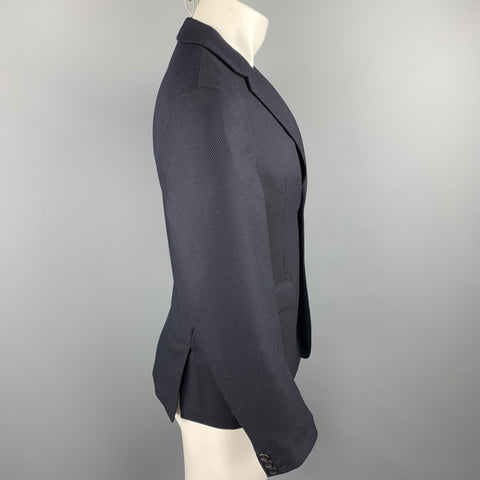 PRADA Size 38 Navy Textured Wool Notch Lapel Sport Coat