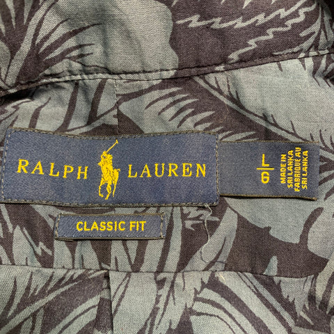 RALPH LAUREN Size L Navy Blue Floral Cotton Classic Short Sleeve Shirt