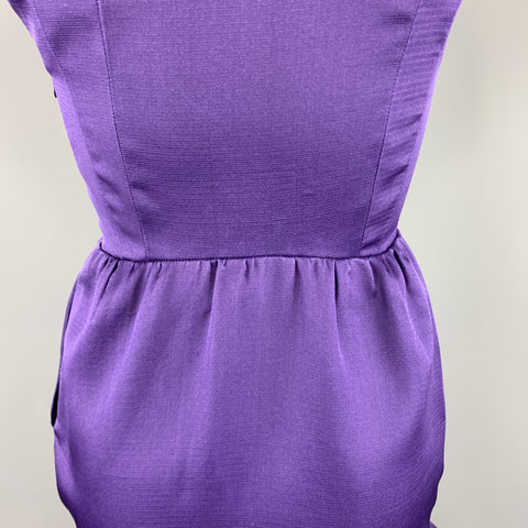 BALENCIAGA Size 6 Purple Silk Sleeveless Ruffle Skirt Sheath Cocktail Dress