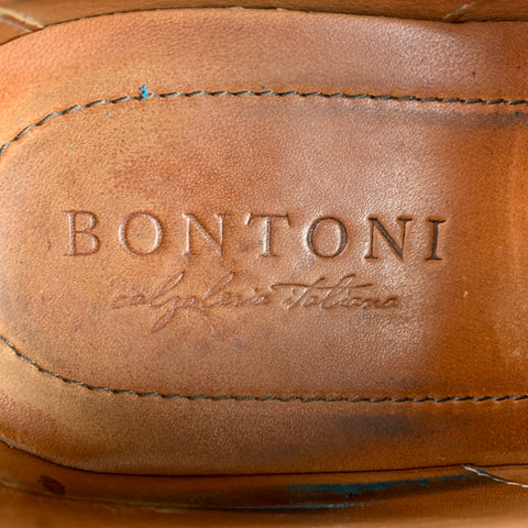 BONTONI Size 10 Brown Burnished Leather Cap Toe Lace Up Shoes