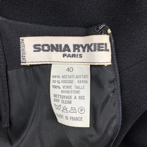 SONIA RYKIEL Size 6 Black Rhinestone Acetate / Viscose Spaghetti Strap Cocktail Dress