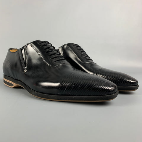 CESARE PACIOTTI Size 7 Black Textured Patent Leather Lace Up Shoes