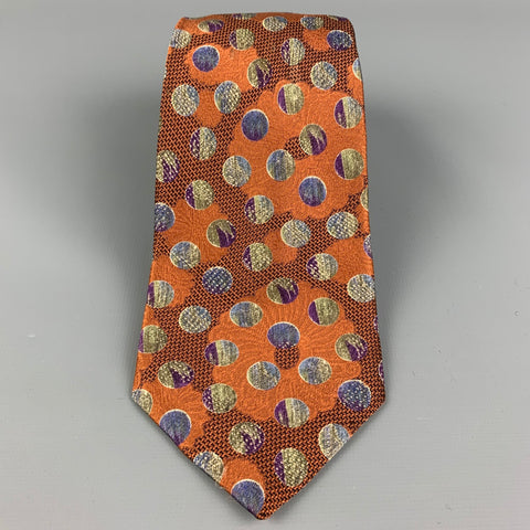 LANVIN Brick & Blue Dots Silk Tie