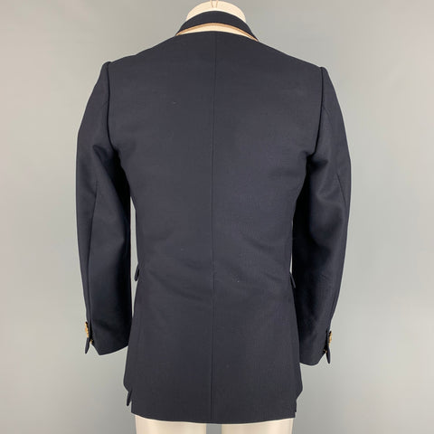 DRIES VAN NOTEN Size 38 Navy Gold Woven Wool Blend Shawl Collar Sport Coat