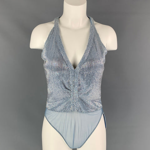 vintage GIORGIO ARMANI Taille M Bleu Clair Perlé Body Suit Robe Top