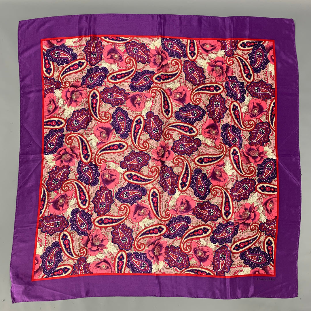 CHRISTIAN DIOR Echarpes Purple & Fuchsia Floral Silk Scarf