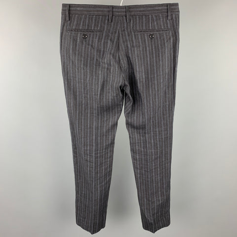 DOLCE & GABBANA Size 34 Charcoal Stripe Linen Casual Pants