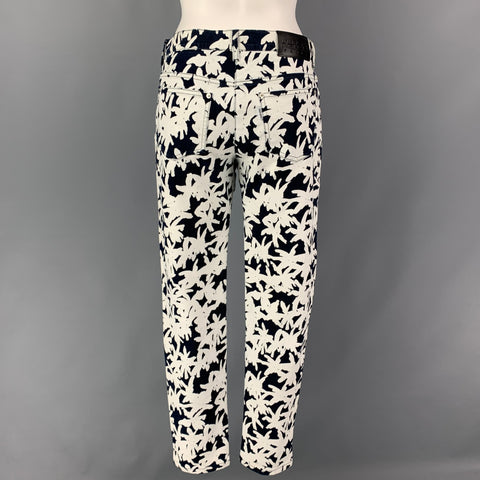 KENZO Size 8 Navy White Cotton Blend Print Zip Fly Jeans