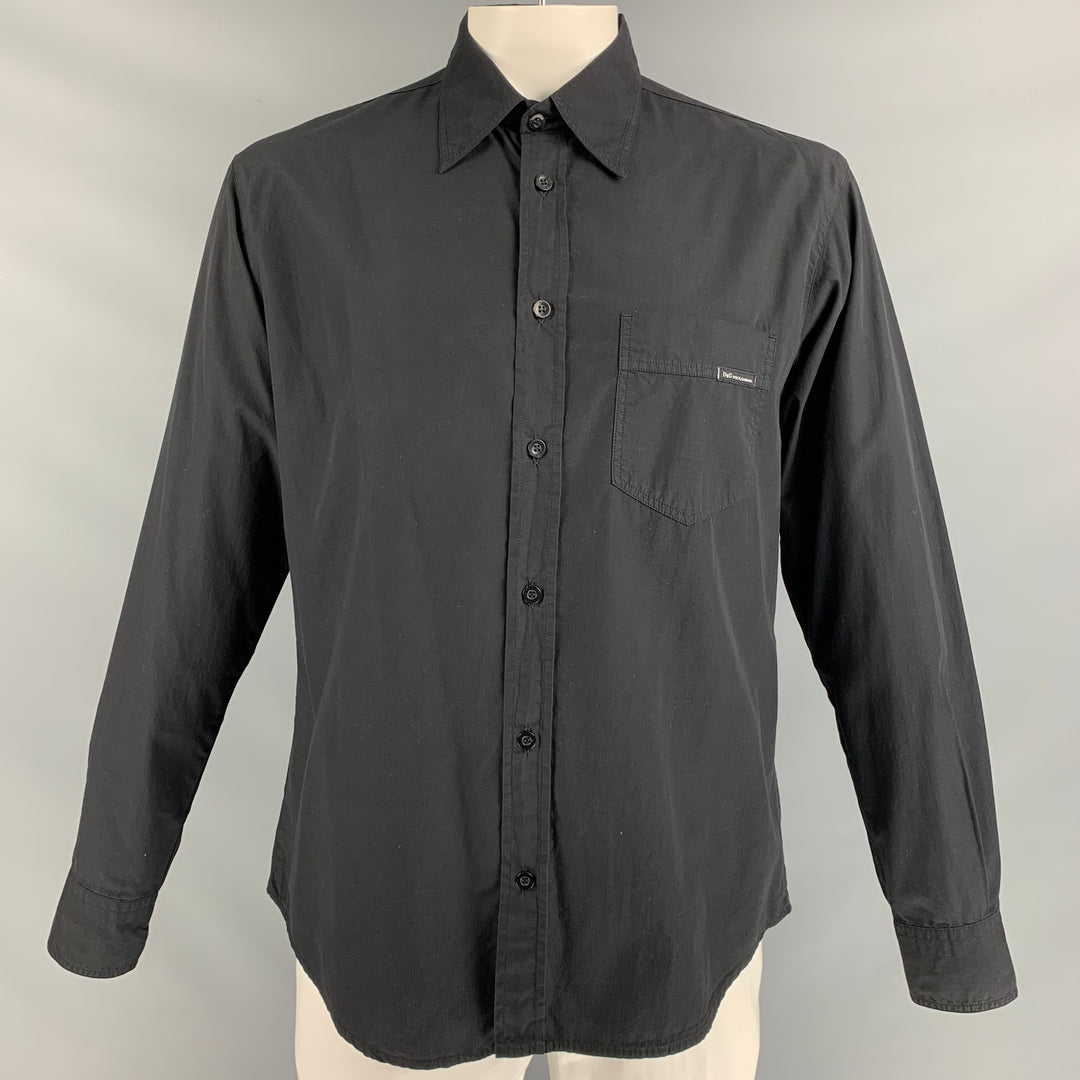 D&G by DOLCE & GABBANA  Size XL Black Solid Cotton Button Up  Long Sleeve Shirt
