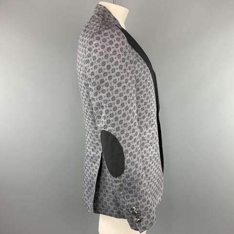 MICHAEL BASTIAN Size 40 Grey Print Linen Peak Lapel Sport Coat