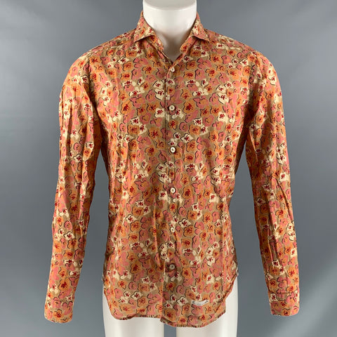 TINTORIA MATTEI Size M Khaki Pink Print Cotton Button Up Long Sleeve Shirt