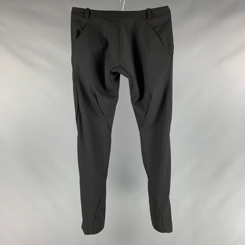 DEVOA Talla XL Pantalón de vestir asimétrico de mezcla de lana lisa negra