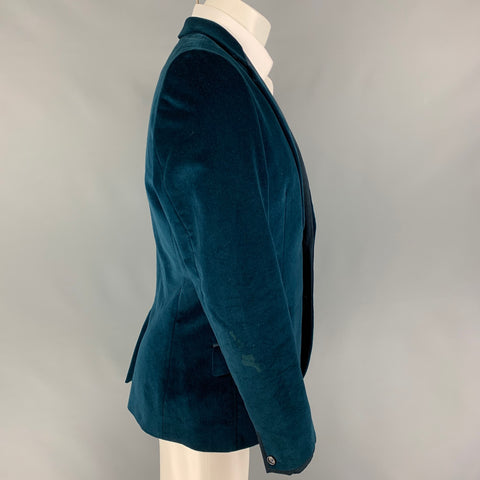 TED BAKER Abrigo deportivo con solapa de muesca de terciopelo de algodón verde azulado Talla 40