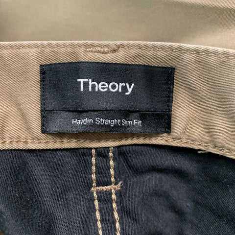 THEORY Size 30 Khaki Cotton  Elastane Zip Fly Casual Pants