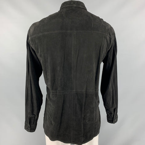 DA MILANO Camisa / chaqueta de manga larga de cuero negro sólido talla XL
