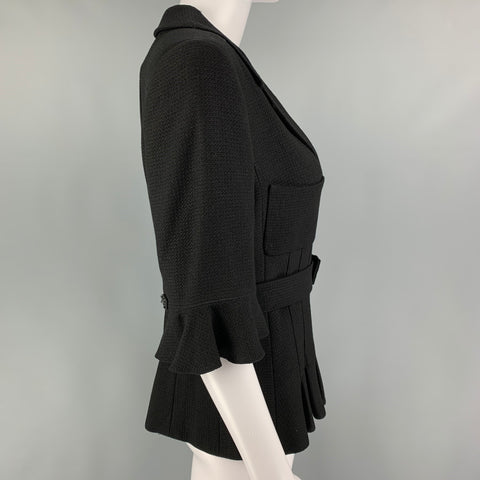 CHANEL Talla 8 Chaqueta de manga corta texturizada en mezcla de lana negra