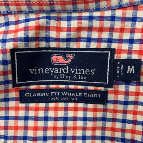 VINEYARD VINES Taille M Chemise à manches longues en coton à carreaux rouge, blanc et bleu