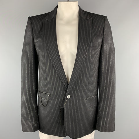 NUMBER (N)INE Taille L Manteau de sport en mélange de laine à rayures noires et argentées