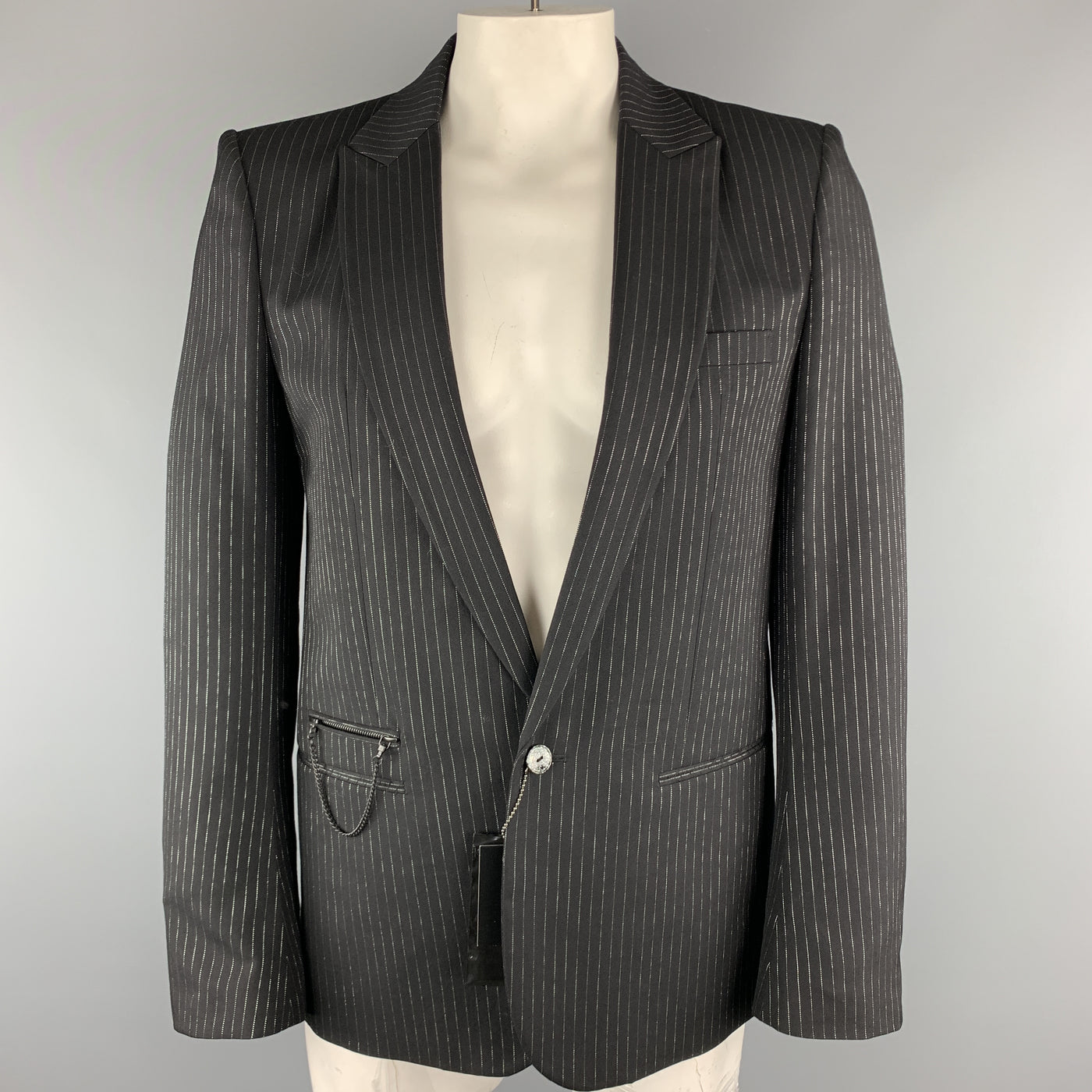 NUMBER (N)INE Size L Black & Silver Stripe Wool Blend Sport Coat
