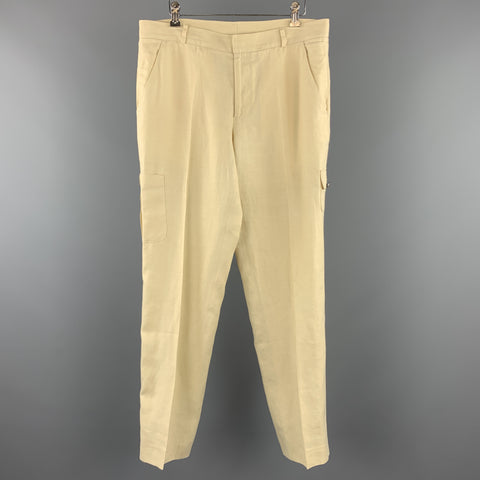 Vintage VERSUS de GIANNI VERSACE Talla 36 Crema Lino Medusa Botones Zip Fly Pantalones Casuales