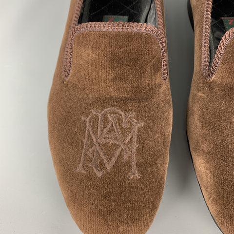 SHIPTON Size 8 Brown Embroidery Velvet Slippers Loafers
