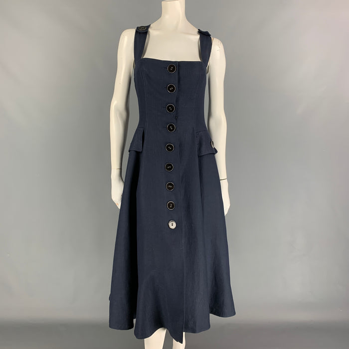 OSCAR DE LA RENTA Size 8 Navy Criss Cross Shoulder Straps Dress