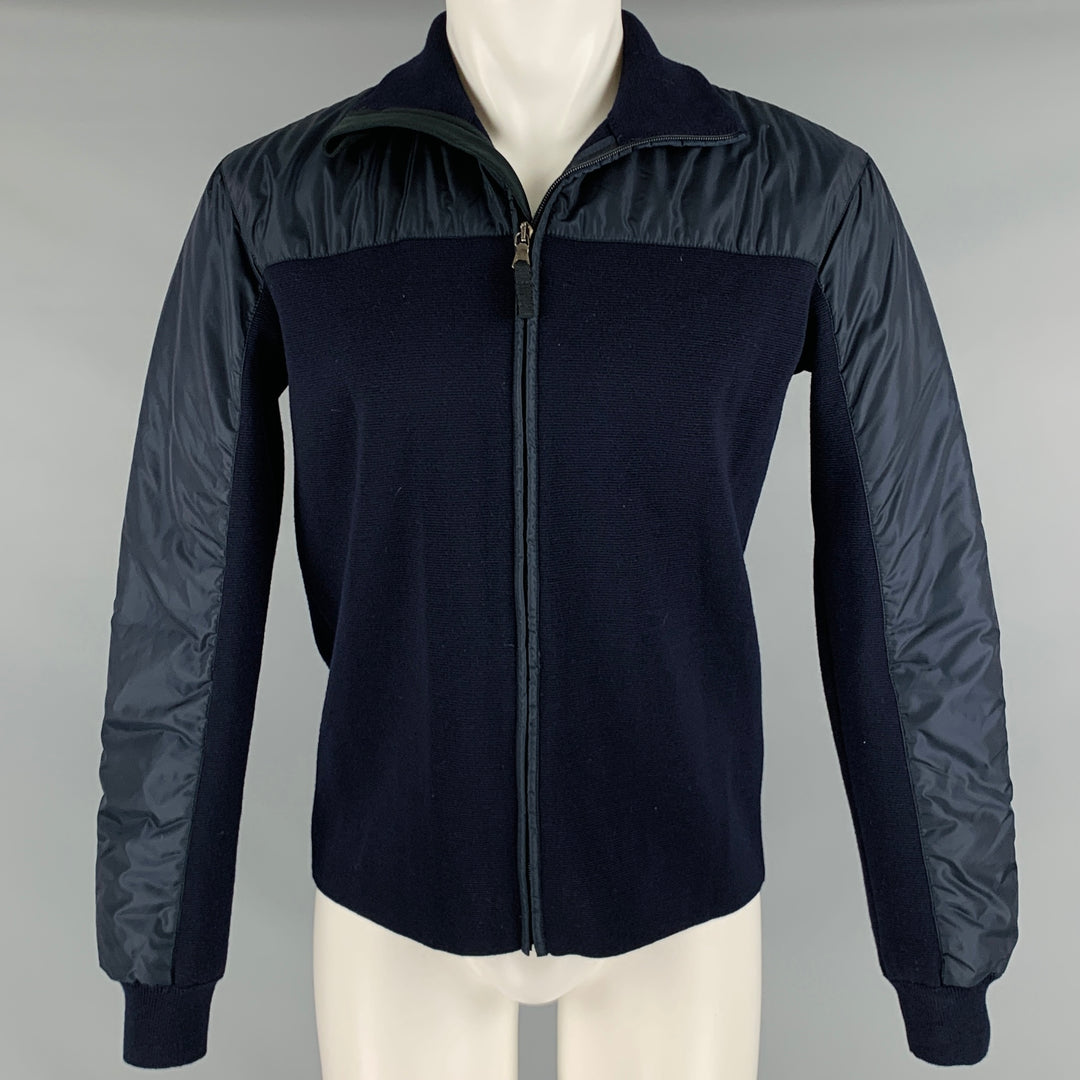 PRADA Size 40 Navy Mixed Fabrics Wool Zip Up Jacket