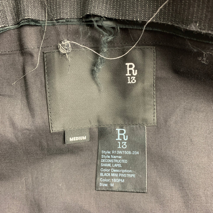 R13 Size M Charcoal Pinstripe Wool Shawl Collar Sport Coat