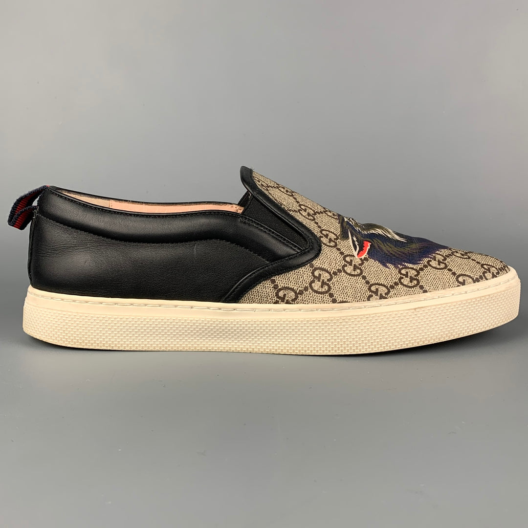 GUCCI Zapatillas sin cordones de lona revestidas con monograma de cabeza de lobo multicolor talla