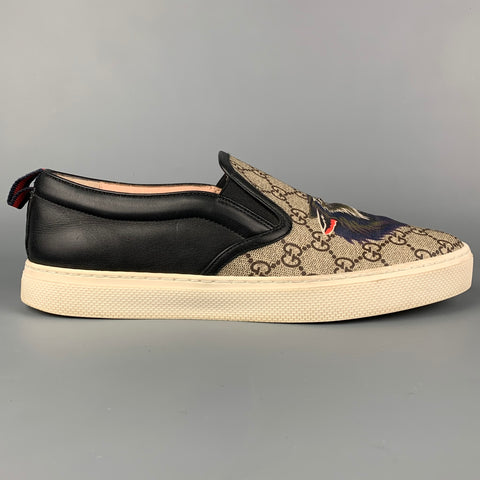GUCCI Zapatillas sin cordones de lona revestidas con monograma de cabeza de lobo multicolor talla 9